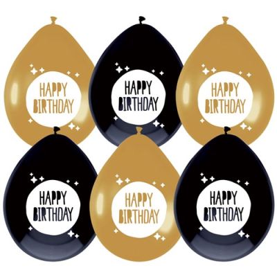 Balloons festive gold ’Happy birthday’ (Ø30cm, 6pcs)