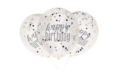 Confetti balloons glitz black&silver ’Happy Birthday’ (6pc)