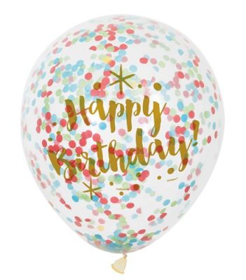 Confetti balloons ’Happy birthday’ (Ø30cm, 6pcs)