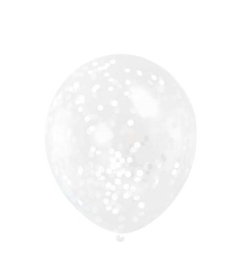 Confetti balloons with silver confetti (Ø30cm, 6pcs)