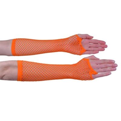 Fishnet gloves long fluor orange