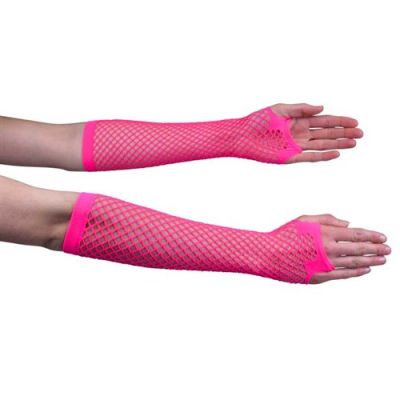 Fishnet gloves long fluor pink