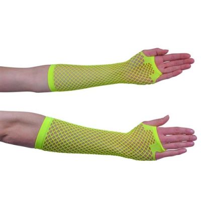 Fishnet gloves long fluor yellow