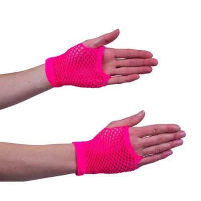 Fishnet gloves short fluor pink