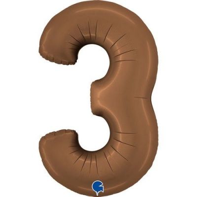 Foilballoon ’3’ satin chocolate (100cm)