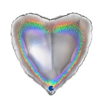 Foilballoon heart glitter silver (46cm)