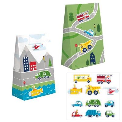 Giftbags transportation time (20x11cm, inc. Stickers, 8pc)