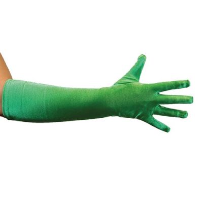 Gloves green satin deluxe (40cm)